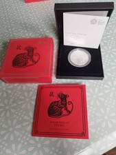 2020 Royal Mint Lunar Year of The Rat 1oz Silver Proof £2 Pounds Coin Box & COA