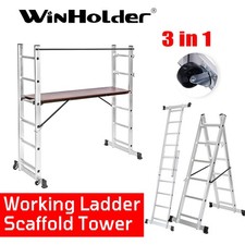 Platform Ladder Work Platform Scaffold Ladder Aluminium Step Ladder Wheel 3 IN 1