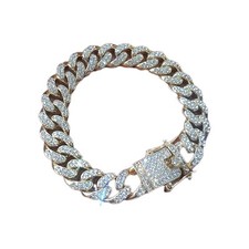 Mens Simulated Diamond Bracelet Cuban Curb Link 8" 14mm REAL 14k Gold  Layered +