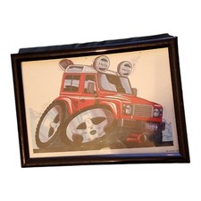 Red Land Rover Car Koolart Cartoon Print photo Framed Gift Christmas Gift UK