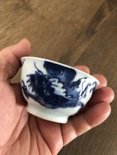 Antique Hand Painted Chinese Blue & White Porcelain HandPainted Dragon SmallBowl
