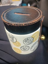 Lancaster and Sandland Staffordshire Pottery Leather Top Money Box Coin Pattern