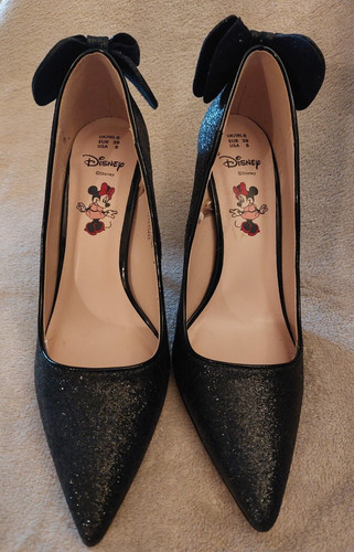 Ladies black glitter disney - black,