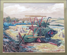 Geo S Perriman (XX) Watercolour. Old Farm Scene with Threshing Machine 1937