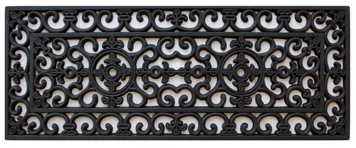 Long black rubber mat - black, ornate