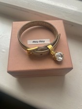 Miu Miu Versatile Bracelet Madras Gold Leather Crystal Nappa Iconic Feminine