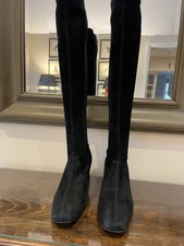 L K Bennett Black Stretch Suede Knee High Pull On High Heels Boots EU38 UK5.5