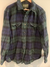 EDDIE BAUER Mens Flannel Shirt Size L Blue/Green Plaid Lumberjack Cotton