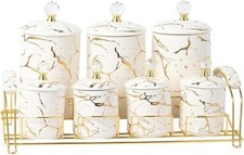 LUXURY SET OF 7 CERAMIC CANISTER COFFEE TEA SUGAR SPICES STAND KITCHEN JARS GIFT