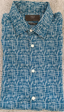 M&S Mens Short Sleeved Soft Touch Shirt in Teal with White Print Design Size L