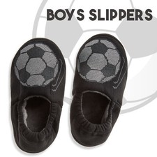 Children Kids Boys Indoor Slippers Football Footie Soccer Home Shoes Sizes 10-3