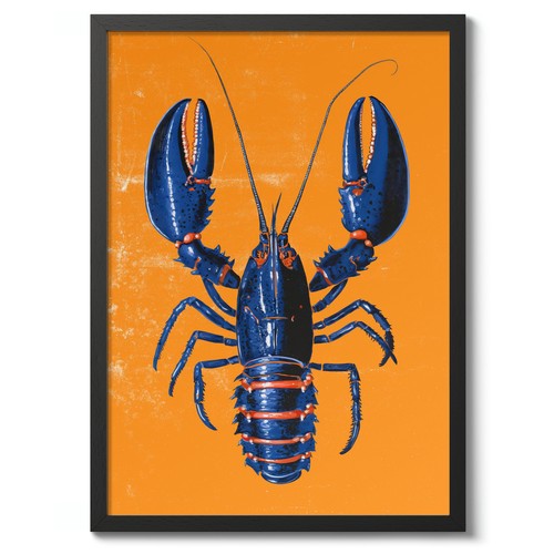 Blue lobster print - print,, vintage