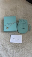 Tiffany and Co Mini Double Blue Heart Pendant Necklace 18 inches w/box and Pouch