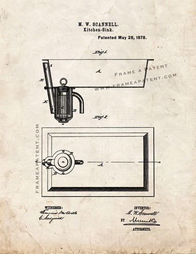 Kitchen sink patent print old - print,