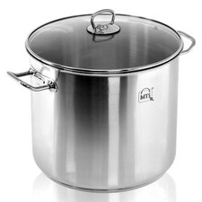 20 Litre Large Deep Stainless Steel Cooking Stock Pot Glass Lid Induction Base