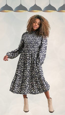 Ex Tu Clothing Women’s  Floral High Neck Midi Dress in Navy