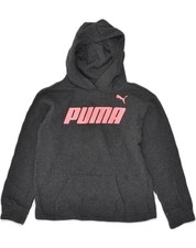 PUMA Girls Graphic Hoodie Jumper 12-13 Years Large Grey Cotton GV06