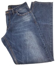 MISH MASH JEANS 32 W 32 L INDIGO BLUE Straight Leg Distressed Stone Monkey Wash