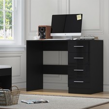4 Drawer Desk - Black Gloss Fronts & Matt Black Oak Carcass REFLECT