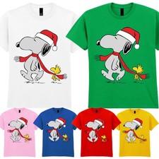 Snoopy Woodstock Christmas Adult Kids T-Shirt Peanuts Xmas Holiday Festive Tee