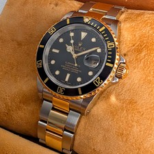 Rolex Submariner Men's Black Gold Watch 16613 Immaculate Condition Full Set 40mm