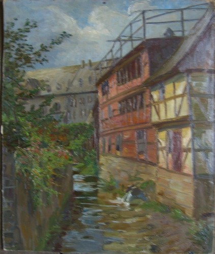 Timbered houses the moat - on,