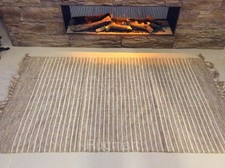 Striped Natural Cotton Jute Handloomed Cream Beige Washable Reversible Area Rugs