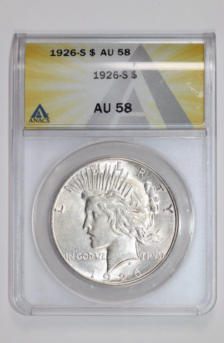 1926 peace dollar anacs - peace, au58