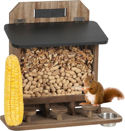 Wooden squirrel feeder - squirrel,