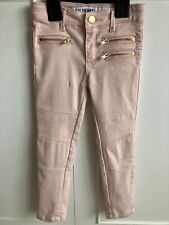 Girls age 5-6yrs light peach skinny fit soft jean trousers gold zips used condit