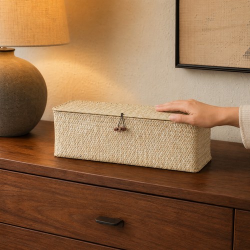 Lidded seagrass storage basket - lidded,
