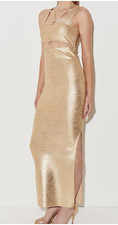 karen millen Tall gold metallic bandage side split maxi dress size small  xmas
