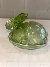 Vintage  Green Glass Rabbit