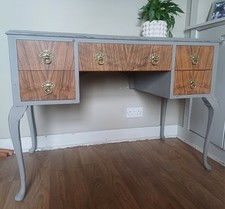 Hand painted walnut shabby chic desk French Linen