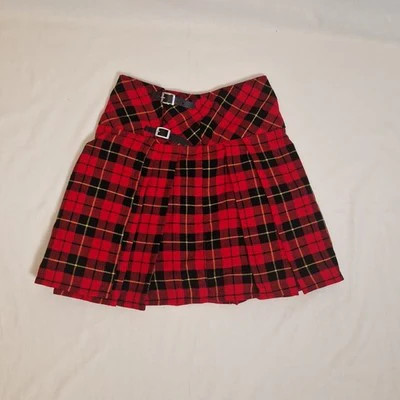 Red tartan pleated kilt - red,