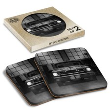 2 x Boxed Square Coasters - BW