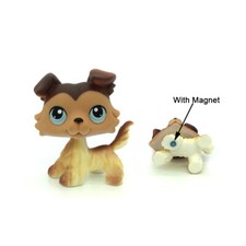 #58 Rera Littlest Pet Shop Brown Collie Dog Puppy Blue Eyes LPS Animal Toy NEW
