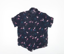 Hollister Men’s Blue Flamingo Print Short Sleeve Button-Up Shirt M