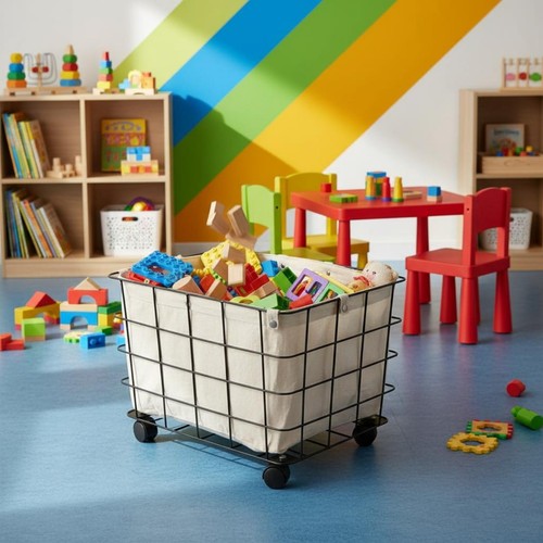 Rolling wire storage basket - rolling,