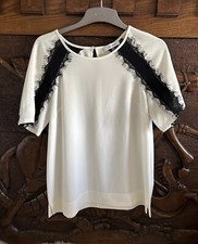 Calvin Klein Woman’s Blouse Top White Size S Small UK 8 Black Lace Trim On Trend