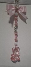 *new*Pink diamonti Girl pram charm with pink Beads With Pink diamonti Bow teddy
