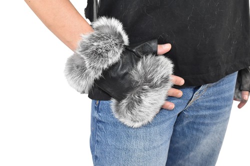 Black leather gloves - leather, |