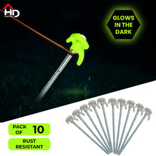 Tent Pegs Heavy Duty Ground Galvanised Steel Fishing Camping Glow in Dark X10