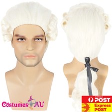 Mens White Judge Wig Barrister Colonial Man Costume George Washington Wigs