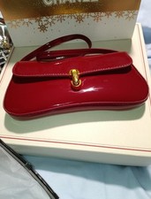 Women's Red Patent Faux Leather Shoulder Bag Purse with Gold Clasp - New