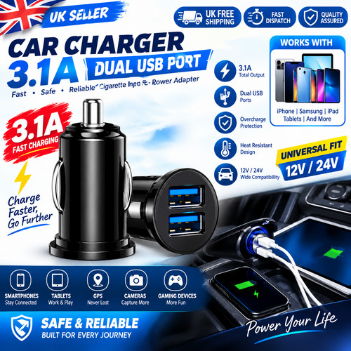 Dual usb car charger 12v - car, 3.1a