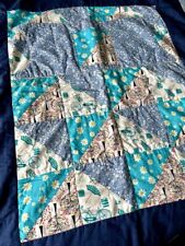 throw blanket Handmade Quilted Pockets Blue Unique homedecor knee warmer