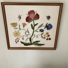 Framed Jacobean Style Crewel Work Embroidery 42 X 38cm