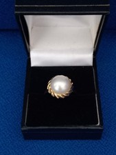 9 ct Gold Fresh Water Mabe pearl Ring-Size R1/2 -QVC