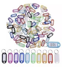 100x Coloured Plastic Key Fobs Luggage ID Tags Labels Key rings w/ Name Cards